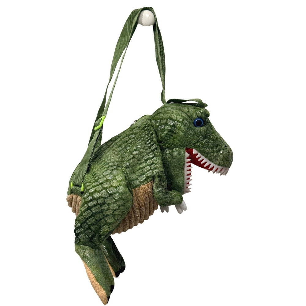 Fiesta T-Rex Plush Backpack Kids Green Dinosaur Zippered Bag A80391